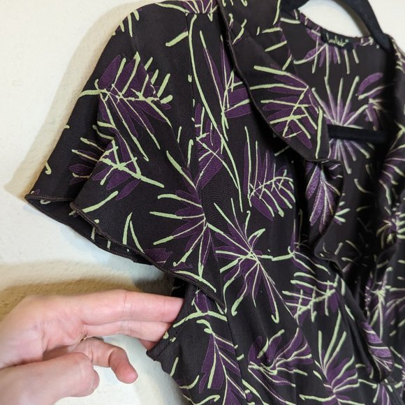 Loco Lindo Vintage Inspired Short Sleeve Wrap Midi Dress Brown Size M - Picture 6 of 8